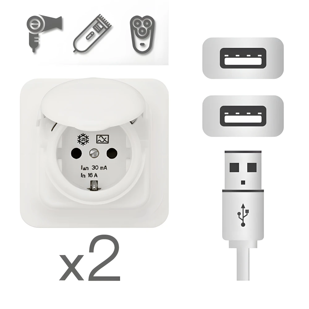 Prises électriques et USB sous le miroir pour brancher vos appareils