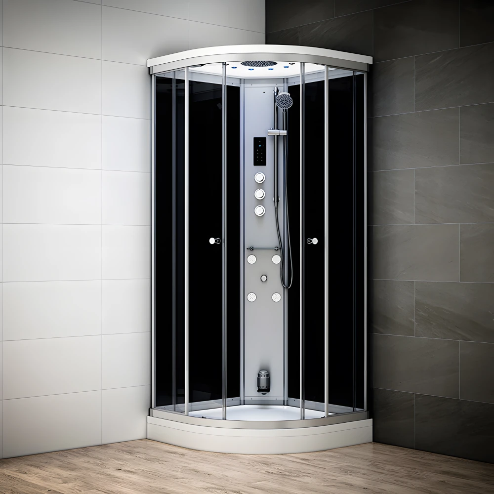 Cabine douche hammam SILVER 1/4 de rond avec vitres noires