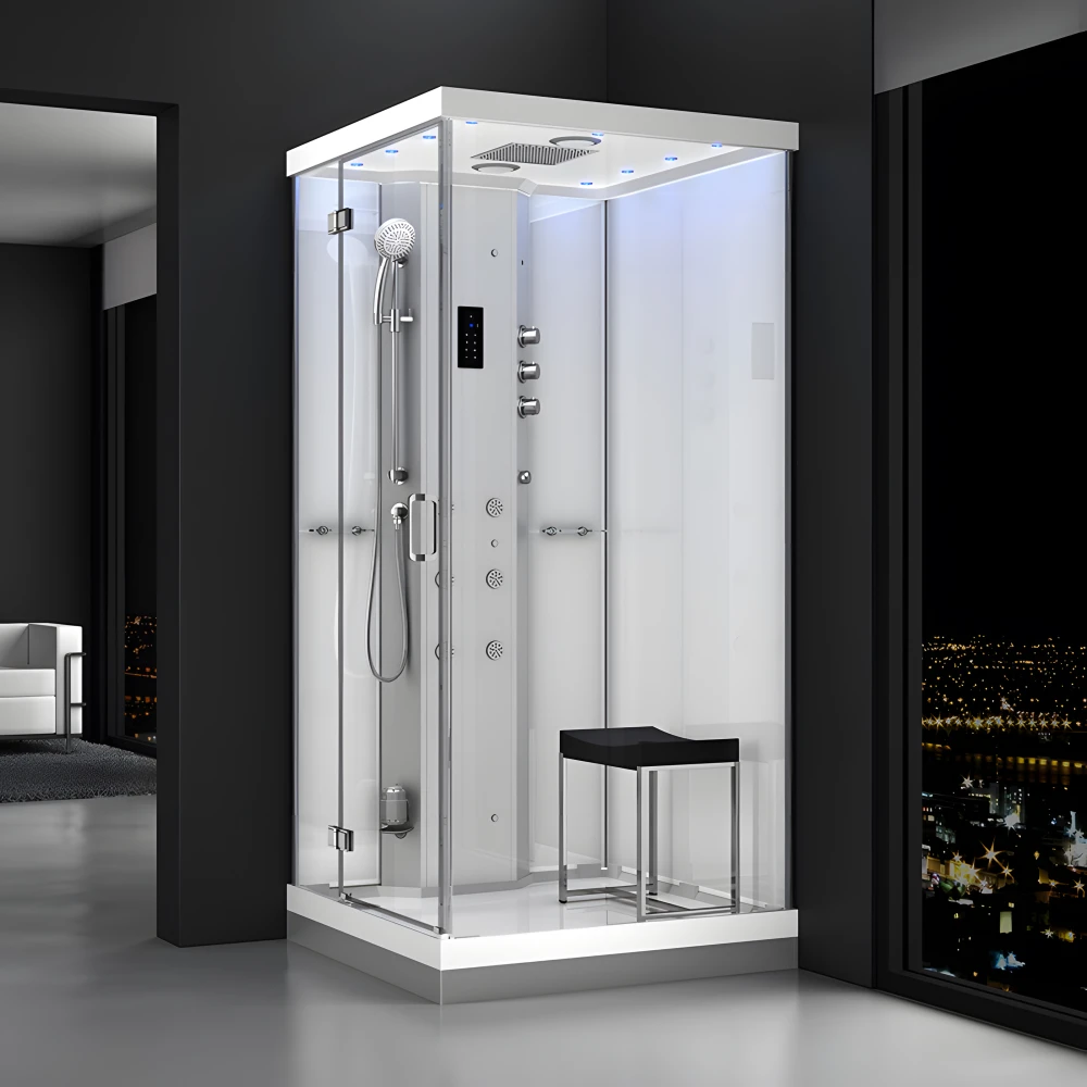Cabine douche hammam URBAN 100x100cm (version gauche) avec verres blancs sur 2 côtés