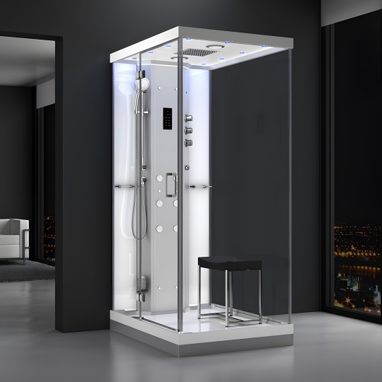 Cabine douche hammam URBAN 120x90cm (version gauche) avec verres blancs sur 1 côté