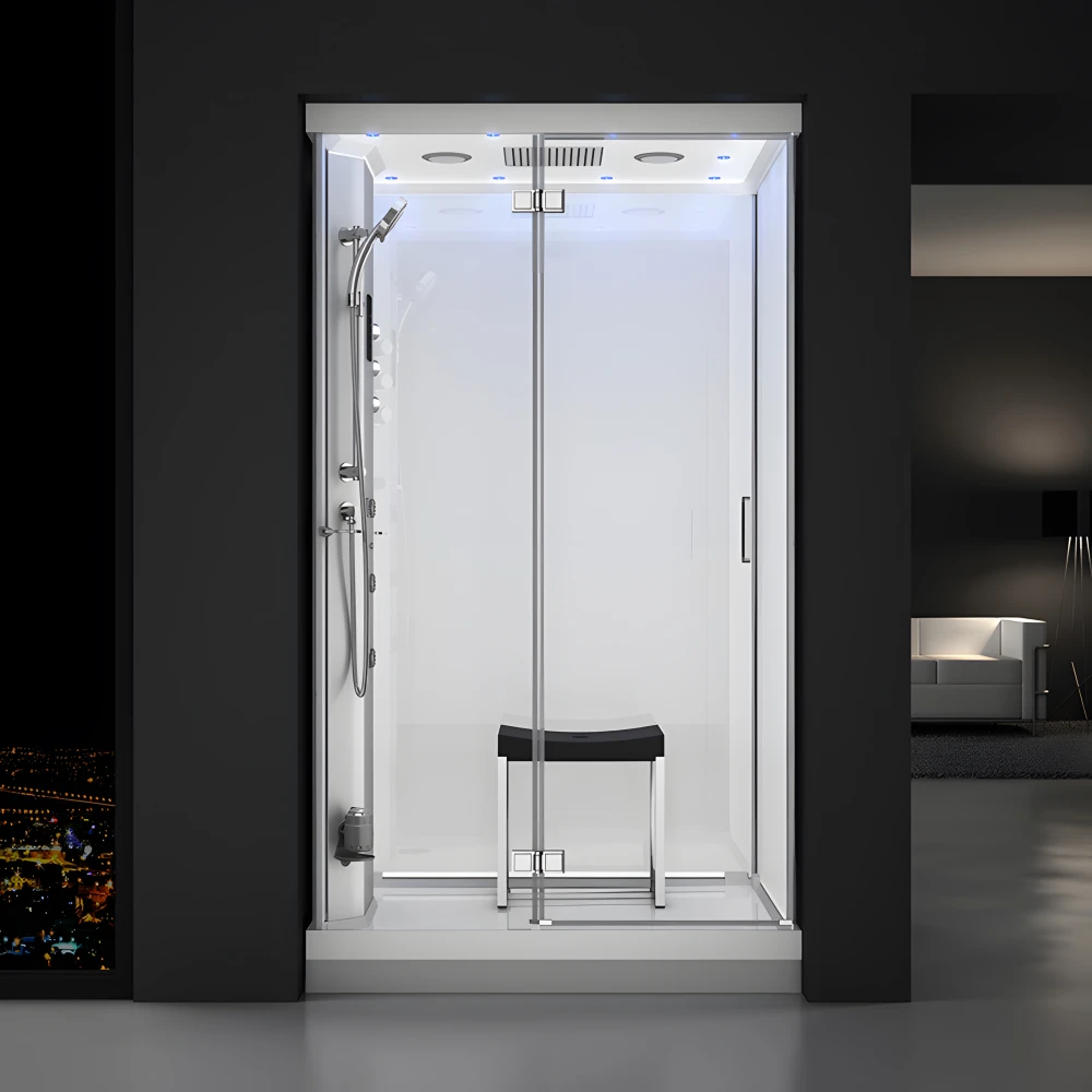 Cabine douche hammam URBAN 120x90cm (version gauche) avec verres blancs sur 3 côtés
