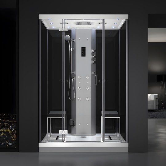 Cabine douche hammam URBAN 140x100 cm avec verres noirs sur 3 côtés