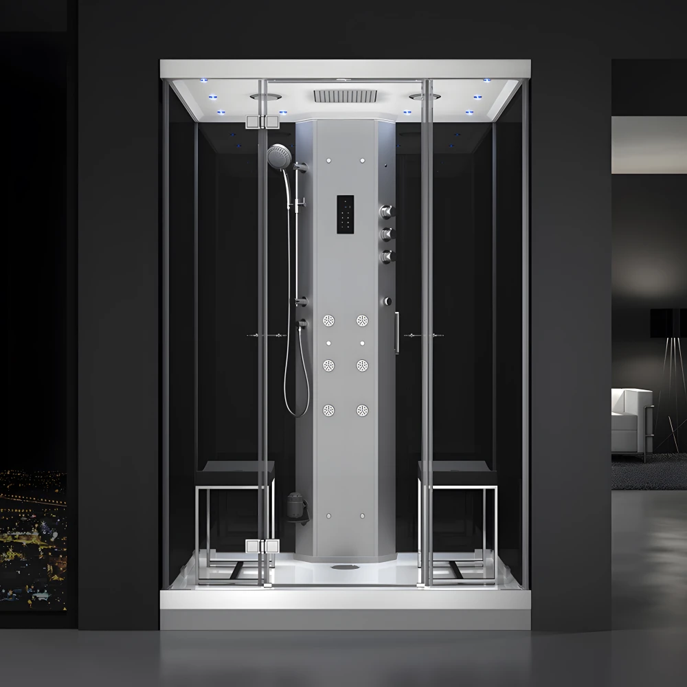 Cabine douche hammam URBAN 140x100 cm avec verres noirs sur 3 côtés