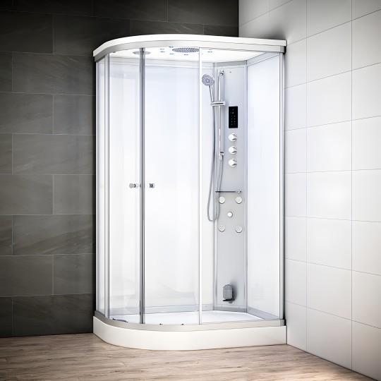 Cabine douche hammam SILVER asymétrique | Version droite avec vitres blanches