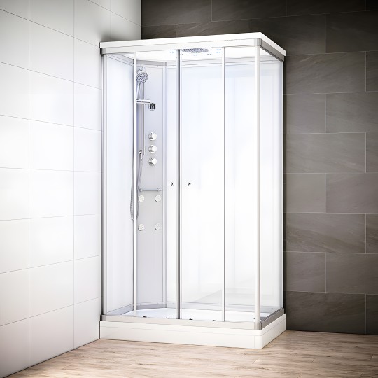 Cabine douche hydromassage SILVER rectangulaire | Version gauche avec vitres blanches