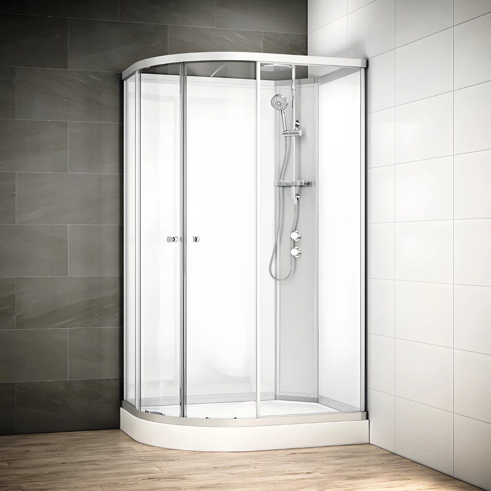 Cabine douche intégrale SILVER asymétrique | Version droite avec vitres blanches